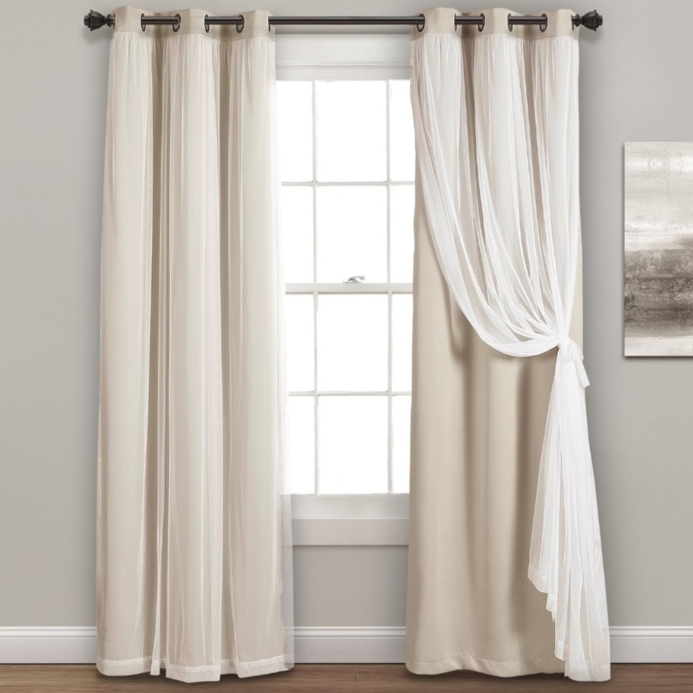TWO Lush Decor layered Grommet sheer Insulated Blackout white + cream SET